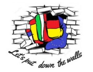 logo progetto Let's put down the walls: bandiere d'Europa che abbattono un muro