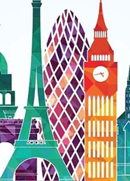 logo erasmus plus con simboli città d'Europa