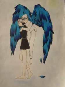 disegno: una creatura alata sorregge una ragazza