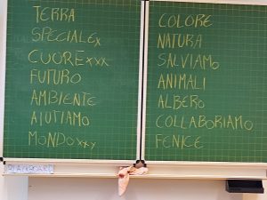 foto lavagna con parole chiave della cooperativa scolastica