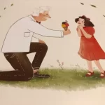 Il gelataio che offre ad una bambina un cono gelato