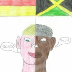 Disegno di un ragazzo con il viso di due colori