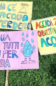 cartelloni con scritte in favore dell'acqua