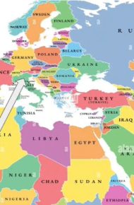 cartina colorata che evidenzia la posizione dell'Italia e del Mali